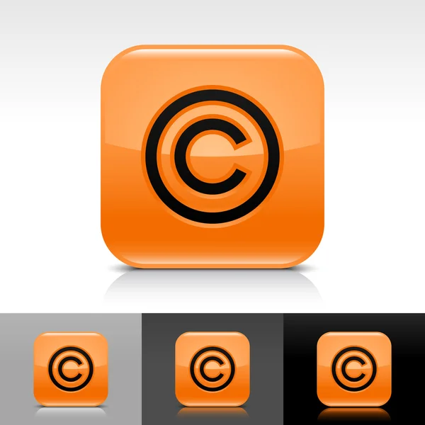 Orange glossy web button with black copyright sign — Stock Vector