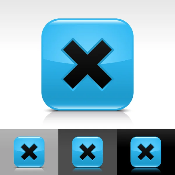 Botão azul brilhante web com sinal de exclusão preto — Vetor de Stock