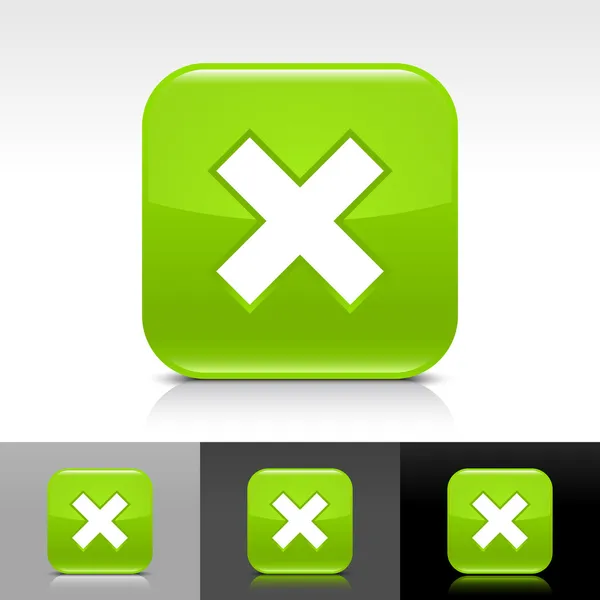 Πράσινο γυαλιστερό web κουμπί με διαγραφή λευκό σημάδι — Διανυσματικό Αρχείο