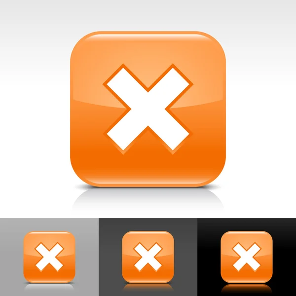 Bouton web brillant orange avec signe de suppression blanc — Image vectorielle