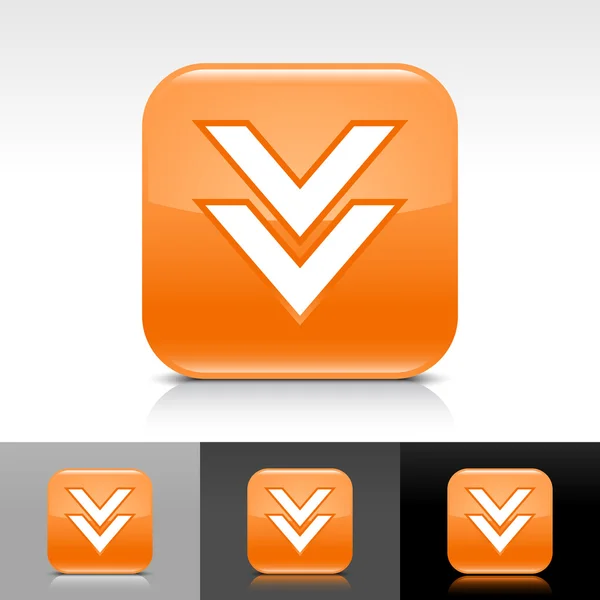 Naranja botón web brillante con flecha blanca signo de descarga — Vector de stock
