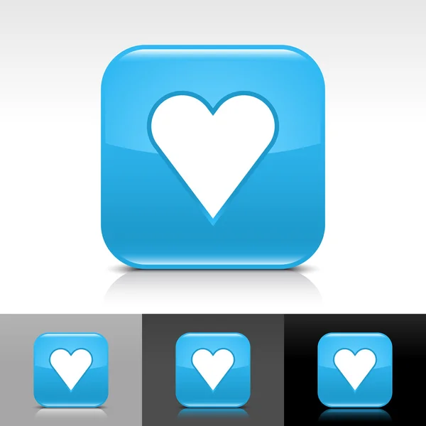 Bouton internet brillant bleu avec signe cardiaque — Image vectorielle