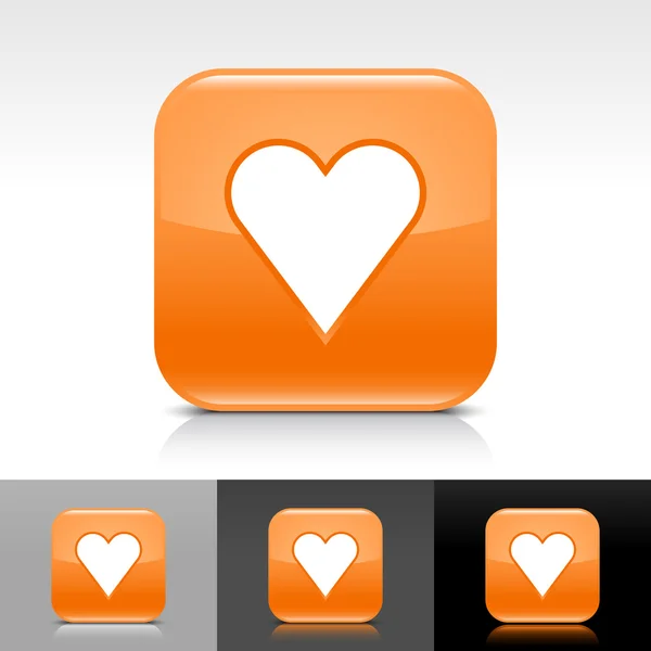 Oranje glossy web internet knop met hart teken — Stockvector