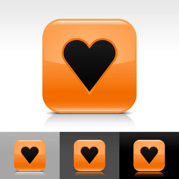 Orange glossy web internet button with heart sign — 스톡 벡터