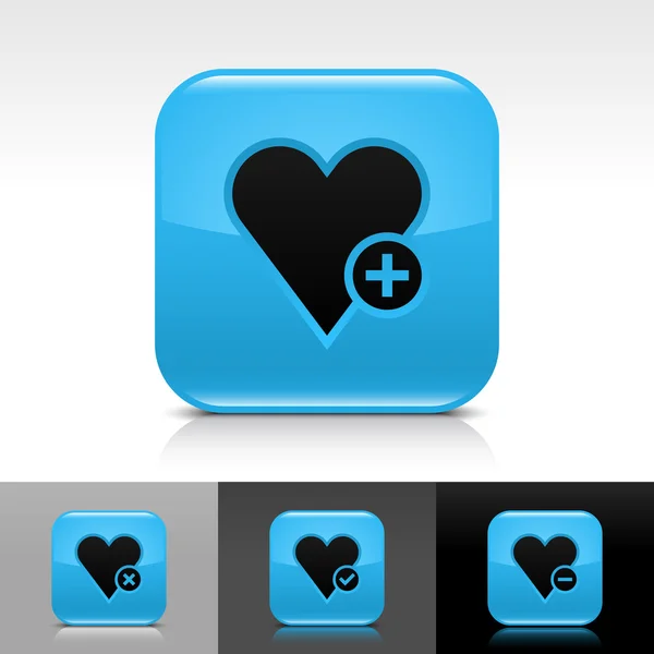 Blue glossy web internet button with black heart favourite icon web sign — Stock Vector