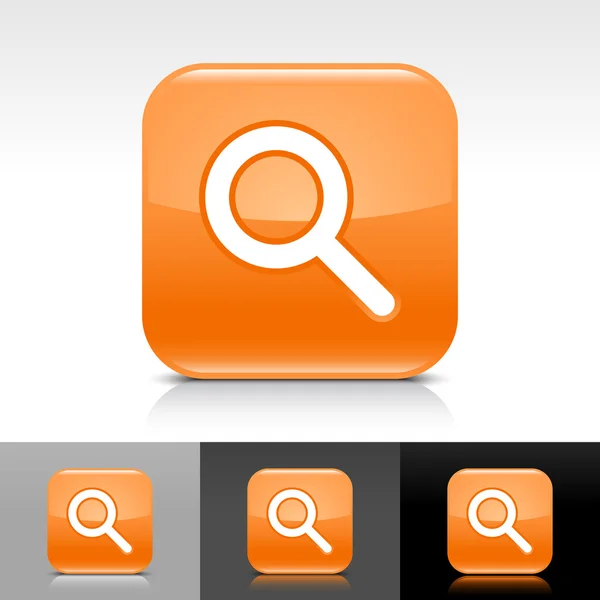 Bouton web brillant orange avec signe de recherche blanc — Image vectorielle