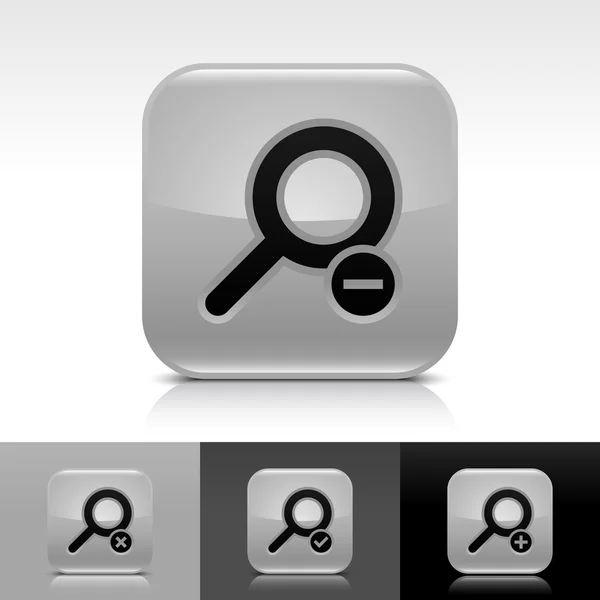 Brillante botón web gris con signo de búsqueda negro — Vector de stock