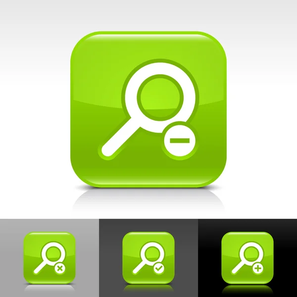 Green glossy web button with white search sign — Stockový vektor