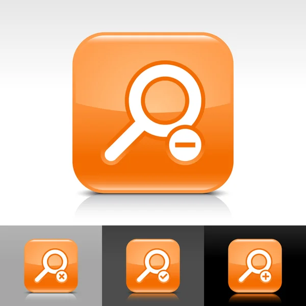 Bouton web brillant orange avec signe de recherche blanc — Image vectorielle