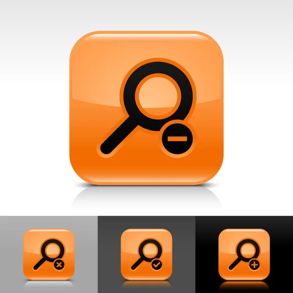Orange glossy web button with black search sign — Stock Vector