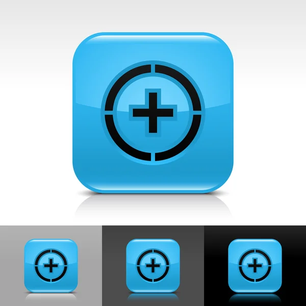 Azul brillante botón web con blanco añadir signo . — Vector de stock