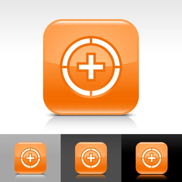 Botão web laranja brilhante com sinal de adição branco . — Vetor de Stock