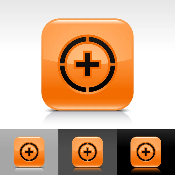 Oranje glossy web knop met wit teken toevoegen. — Stockvector