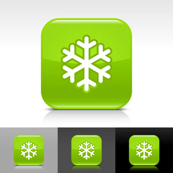 Botón web brillante verde con signo de copo de nieve negro de baja temperatura . — Vector de stock