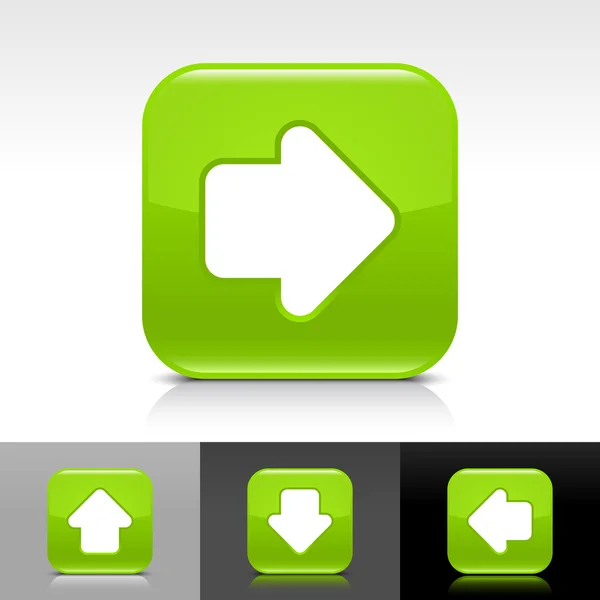 Groene glossy web knop met witte pijl teken — Stockvector