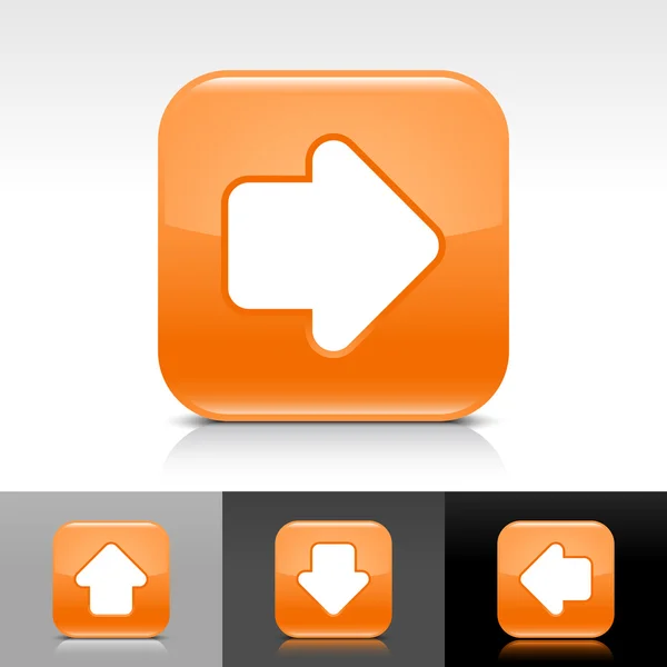 Botón web brillante naranja con signo de flecha blanca — Vector de stock