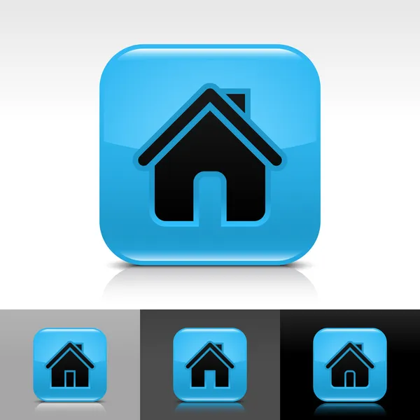 Pulsante internet web lucido blu con segno web icona domestica nera — Vettoriale Stock