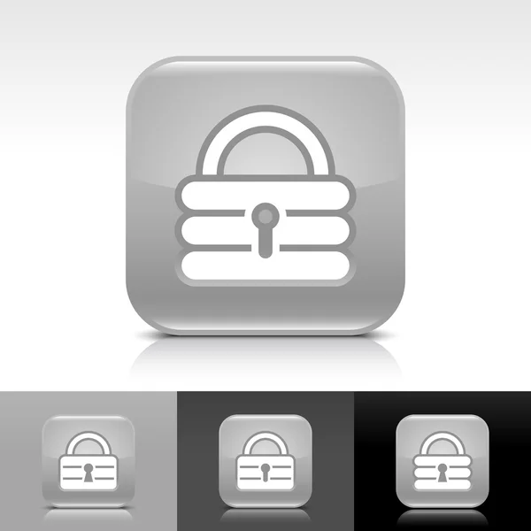 Beyaz parlak web düğme kilit işareti ekleyin. Yuvarlatılmış Kare şeklin gölge ve yansıma beyaz, gri ve siyah arka plan üzerinde simgesiyle — Stok Vektör
