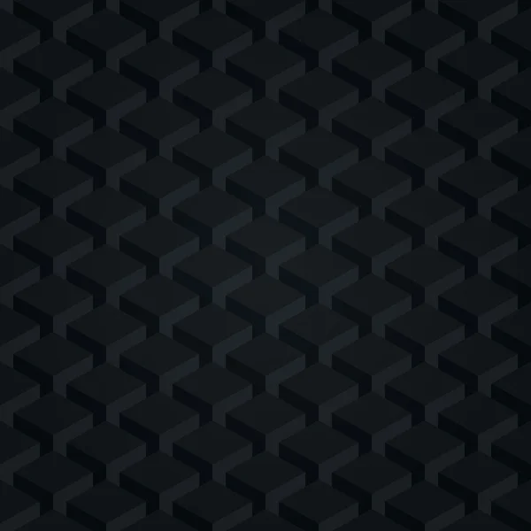 Nahtlose Muster schwarzer Hintergrund. dunkle Oberfläche mit 3D-Effektwürfeln in der Perspektive. alte Retro-Tapete mit geometrischer Form. — Stockvektor