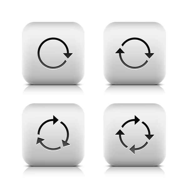 4 glossy button with black arrow pictogram refresh reload rotation loop sign set — Stock Vector