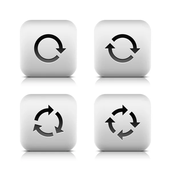 4 glossy button with black arrow pictogram refresh reload rotation loop sign set — Stock Vector