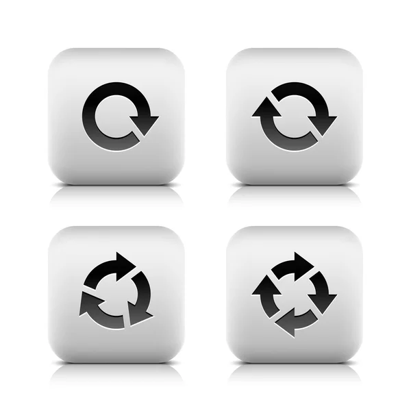 4 glossy button with black arrow pictogram refresh reload rotation loop sign set — Stock Vector