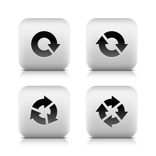 4 glossy button with black arrow pictogram refresh reload rotation loop sign set — Stock Vector