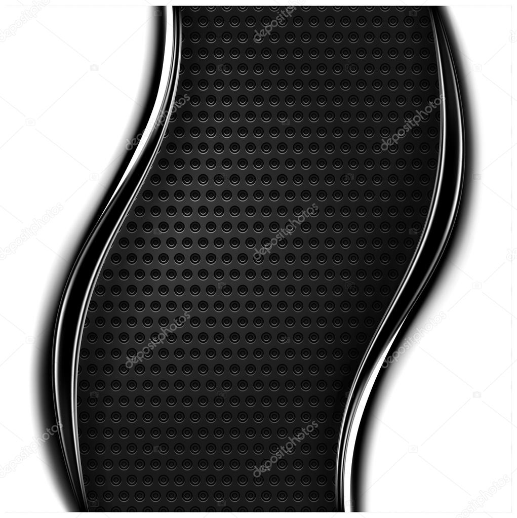 Metal perforated seamless texture. White and black dotted surface background with dark chrome metal strip.