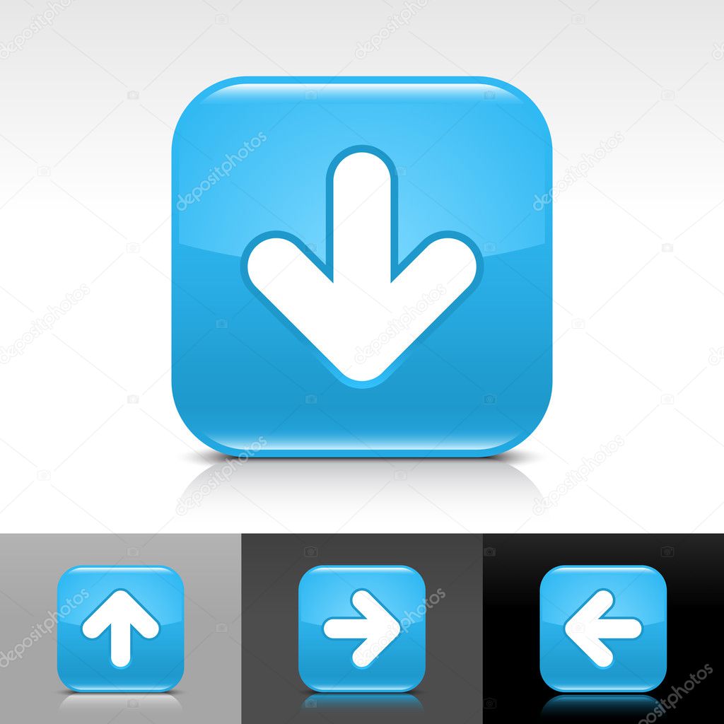 Blue glossy web button with white arrow sign