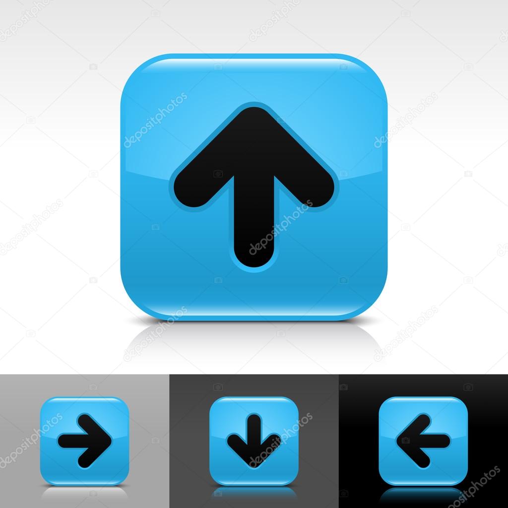 Blue glossy web button with black arrow sign