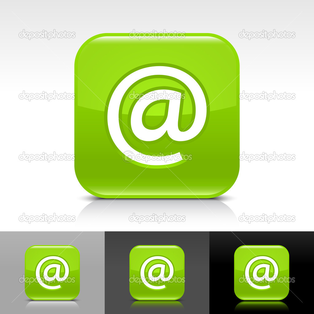 Green glossy web button with black at sign.