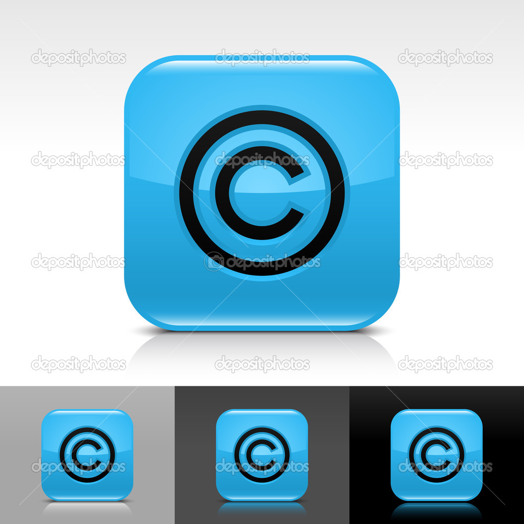 Blue glossy web button with black copyright sign