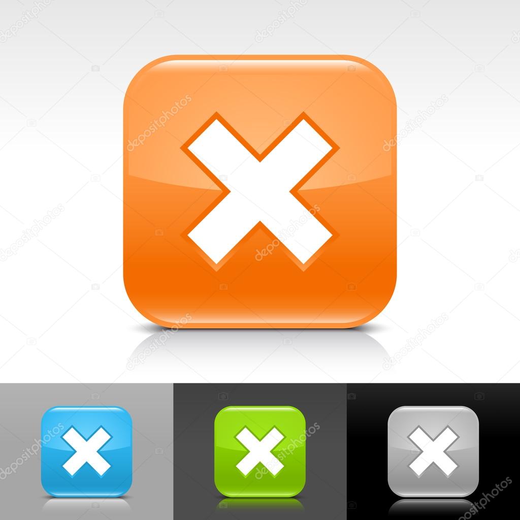 Orange, blue, green, gray glossy web button with white delete sign