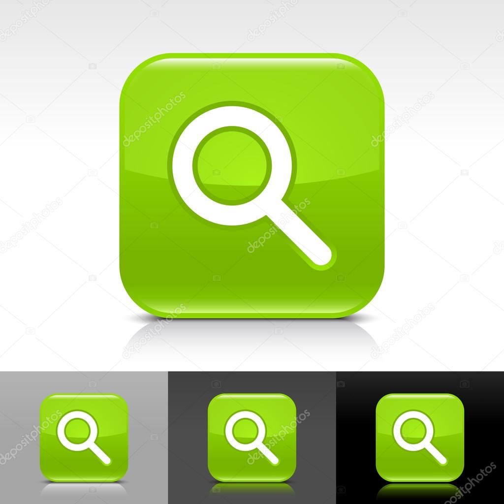 Green glossy web button with white search sign