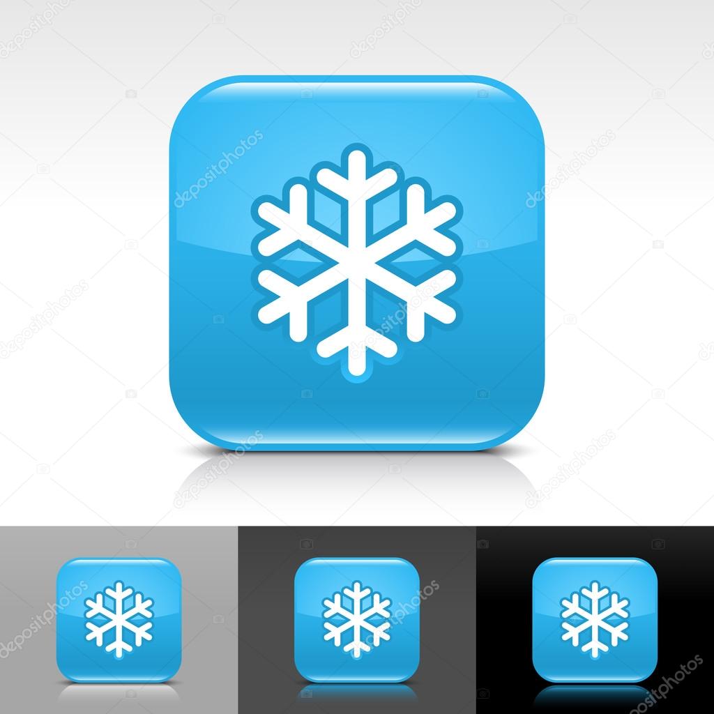 Blue glossy web button with low temperature black snowflake sign.