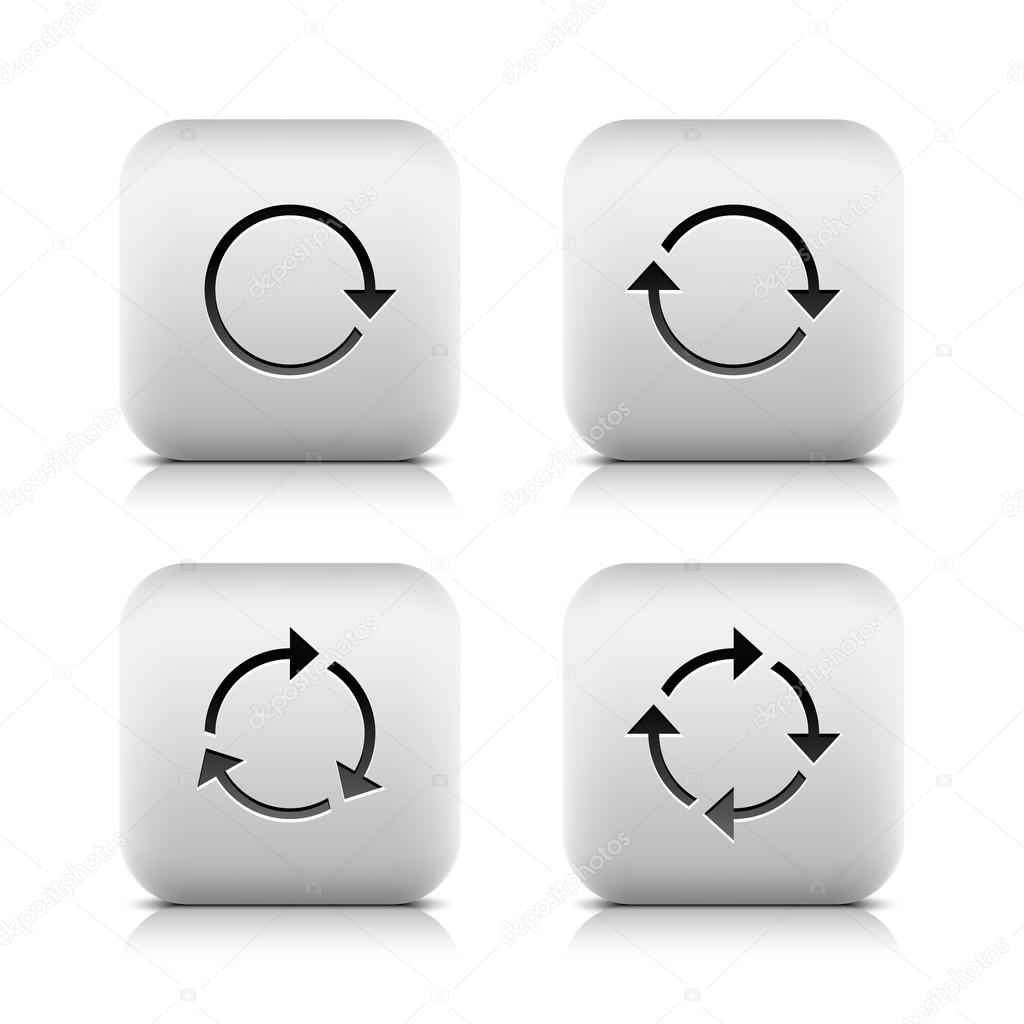 4 glossy button with black arrow pictogram refresh reload rotation loop sign set