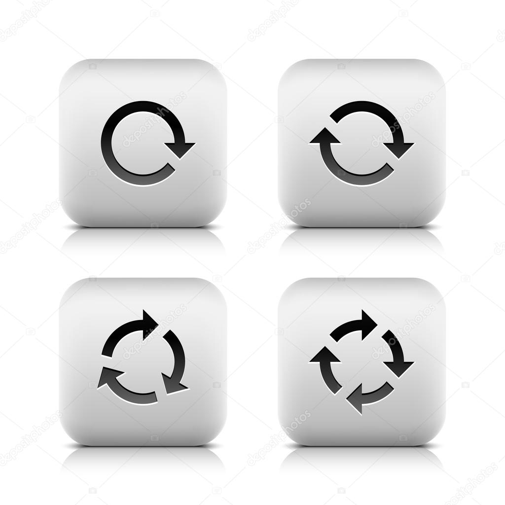 4 glossy button with black arrow pictogram refresh reload rotation loop sign set
