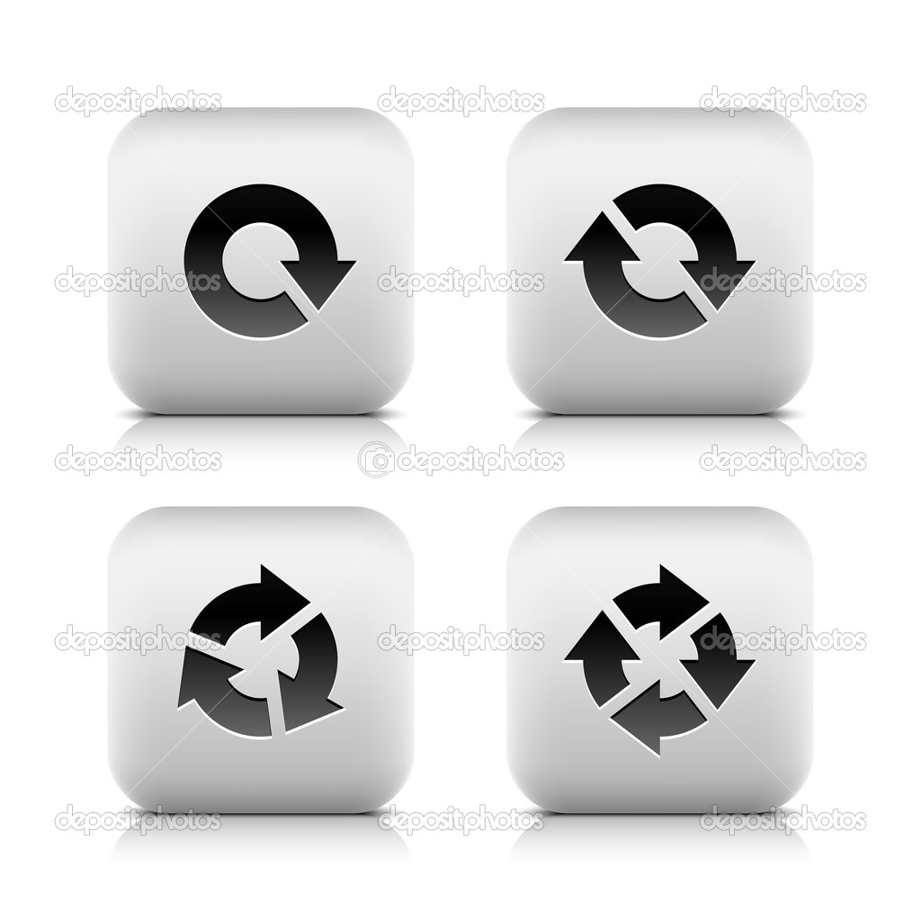 4 glossy button with black arrow pictogram refresh reload rotation loop sign set