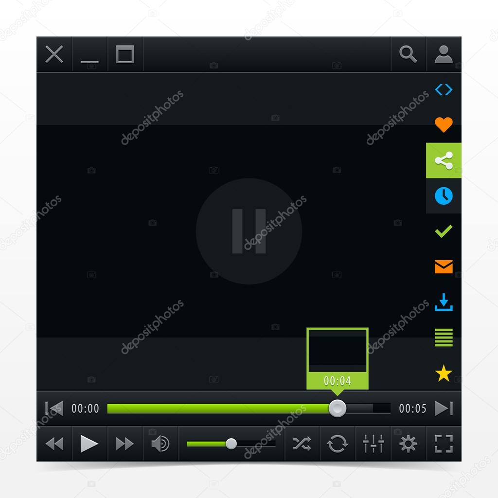 Media player ui interface with video loading bar and additional movie buttons.
