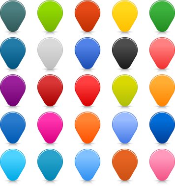 25 konum eşleme pimleri web harita simgesini işaret. popüler renklerde boyanmış boş düğme