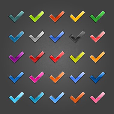 25 check mark glossy web button. Variation color for internet button on gray background with noise texture effect. Vector 10 eps. See more web design element template in my gallery clipart