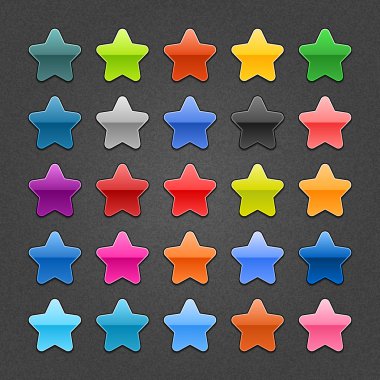 25 star sign glossy web button. Blank color shape with black drop shadow on dark gray background with noise effect. Vector illustration EPS 10. clipart
