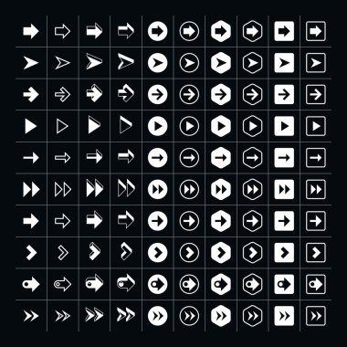 siyah bir arka plan üzerinde 100 ok set