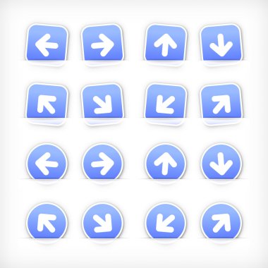 Mavi işareti oku etiket üzerine kesilmiş kağıt cep