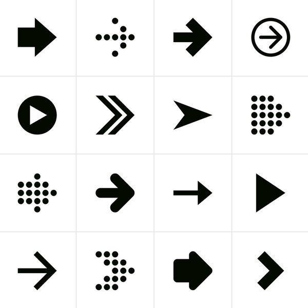 16 arrow sign pictogram set