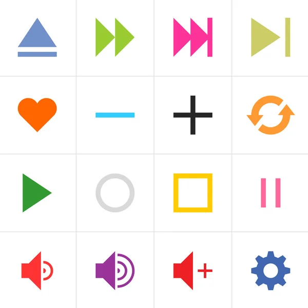 16 media player pictogram control button sign set — Stock Vector