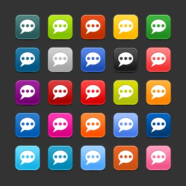 25 smooth satined web 2.0 button with chat room sign. Colored rounded square shapes with black shadow on gray background. This vector illustration saved in 8 eps — 스톡 벡터