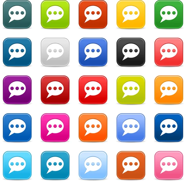 25 liscio satinato web 2.0 pulsante con segno chat room. Forme quadrate arrotondate colorate con ombra grigia su sfondo bianco. Questa illustrazione vettoriale salvato in 8 eps — Vettoriale Stock