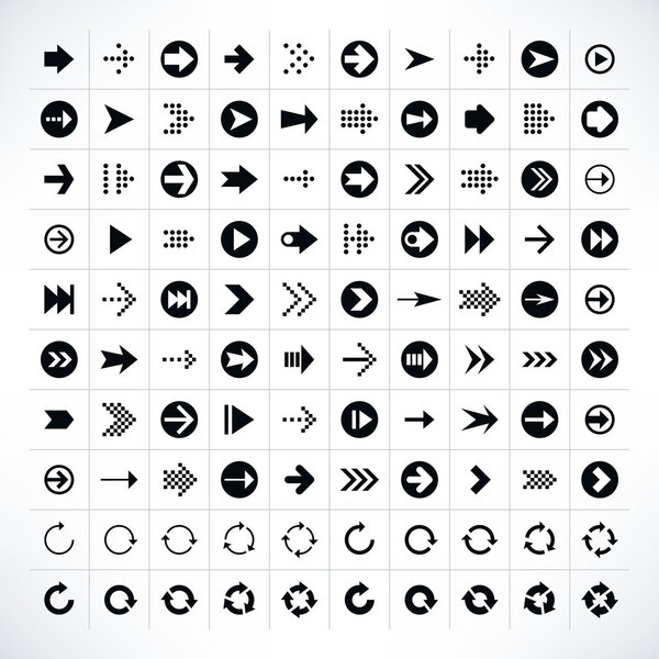 100 arrow sign icon set