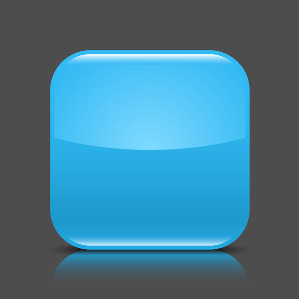 Blue glossy blank web button. Rounded square shape icon with black shadow and colored reflection on dark gray background. This vector illustration created and saved in 8 eps